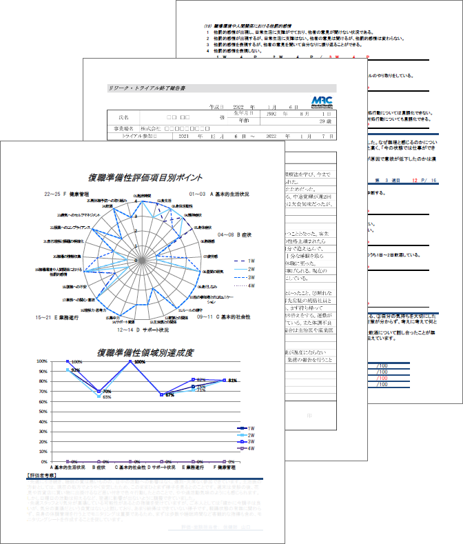 復職準備性評価レポートの一部